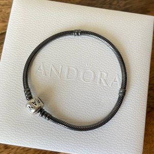 Pandora Moments Snake Chain Bracelet Barrel Clasp - Oxidized Sterling